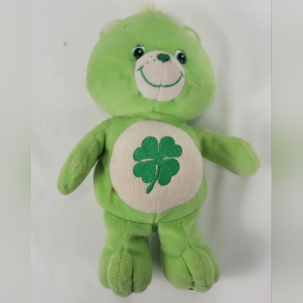 Vintage 2002 Care Bear Good Luck Bear Plush 10" Green Lucky Shamrock